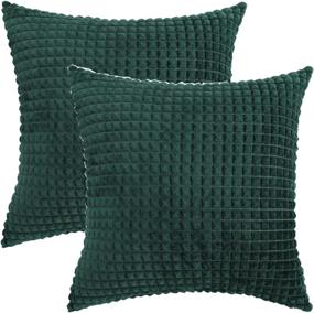 img 3 attached to 🍃 Dark Green Velvet Corduroy Throw Pillow Covers - Set of 2, Decorative Square Cushion Cases with Invisible Zipper (18"x18")