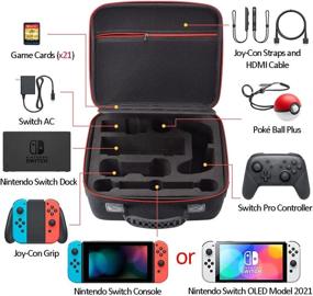 img 3 attached to 🎮 VORI Carrying Case for Nintendo Switch/Switch OLED Model (2021): Hard Storage Case with Handle & Shoulder Strap for Pro Controller, Poke Ball Plus & Switch Accessories in Black