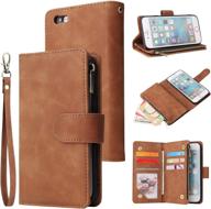 📱 ueebai wallet case for iphone 6 6s - premium vintage pu leather magnetic closure handbag zipper pocket case kickstand card holder slots with wrist strap - tpu shockproof flip cover - brown logo