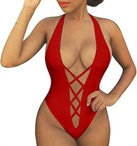 img 3 attached to BEAGIMEG Women's Halter V Neck Swimsuit - Sexy One Piece Swimwear for Bathing