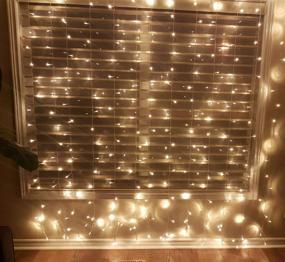 img 4 attached to 🌟 Battery Powered Curtain String Lights with 300 LED Icicle, Window Background Fairy Lights for Wedding, Camping, BBQ Decoration (Warm White)