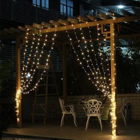 img 1 attached to 🌟 Battery Powered Curtain String Lights with 300 LED Icicle, Window Background Fairy Lights for Wedding, Camping, BBQ Decoration (Warm White)