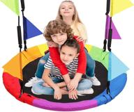 🌈 langxun 40-inch rainbow saucer tree swing for kids and adults - carabiners and flags included - 700 lb weight capacity - durable steel frame - waterproof - ideal for outdoor backyard swing sets логотип