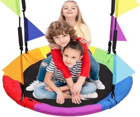 img 4 attached to 🌈 LANGXUN 40-Inch Rainbow Saucer Tree Swing for Kids and Adults - Carabiners and Flags Included - 700 lb Weight Capacity - Durable Steel Frame - Waterproof - Ideal for Outdoor Backyard Swing Sets