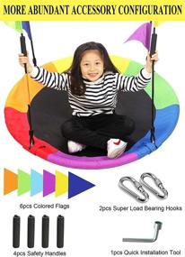 img 3 attached to 🌈 LANGXUN 40-Inch Rainbow Saucer Tree Swing for Kids and Adults - Carabiners and Flags Included - 700 lb Weight Capacity - Durable Steel Frame - Waterproof - Ideal for Outdoor Backyard Swing Sets