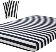 🛏️ vaulia microfiber twin size sheets: black and white stripe print pattern - includes 1 fitted sheet and 2 pillowcases logo