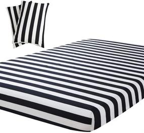 img 1 attached to 🛏️ Vaulia Microfiber Twin Size Sheets: Black and White Stripe Print Pattern - Includes 1 Fitted Sheet and 2 Pillowcases