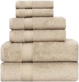 img 4 attached to LA’ HAMMAM FINE Living - 6 Piece Beige Cotton Towel Set for Bathroom, Kitchen, Hotel, Gym & 🛀 Spa - Includes 2 Bath Towels, 2 Hand Towels, 2 Washcloths - Super Soft, Highly Absorbent, Luxury Towels Set