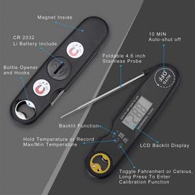 img 1 attached to 🌡️ Multipurpose Meat Thermometer: Waterproof Digital Kitchen Thermometer with Backlight, Magnetic Base, Beer Opener, Ideal for Cooking, Grilling, Frying, Oven, BBQ - Bonus: 2 Batteries