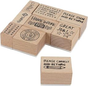 img 1 attached to Teacher's Grading Stamp Set with Wooden Stamps (9 Piece)