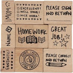 img 4 attached to Teacher's Grading Stamp Set with Wooden Stamps (9 Piece)