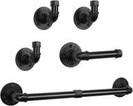 nearmoon 5-piece industrial pipe bathroom hardware set - 18 inch towel bar, toilet paper holder, and 3 robe hooks - heavy duty diy style - wall mounted rustic decor accessories kit (black) logo