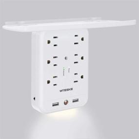 img 4 attached to Convenient 6 Outlet Socket Wall Shelf Surge Protector with USB Charging Ports: Multi Plug with Smart Night Light and Detachable Built-In Shelf