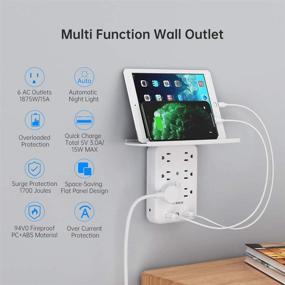 img 3 attached to Convenient 6 Outlet Socket Wall Shelf Surge Protector with USB Charging Ports: Multi Plug with Smart Night Light and Detachable Built-In Shelf
