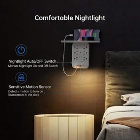 img 1 attached to Convenient 6 Outlet Socket Wall Shelf Surge Protector with USB Charging Ports: Multi Plug with Smart Night Light and Detachable Built-In Shelf