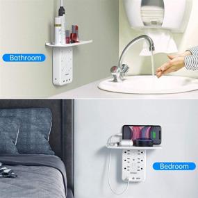 img 2 attached to Convenient 6 Outlet Socket Wall Shelf Surge Protector with USB Charging Ports: Multi Plug with Smart Night Light and Detachable Built-In Shelf