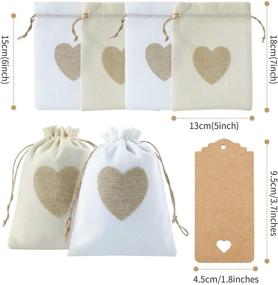 img 2 attached to 🎁 Set of 20 Heart Burlap Bags with Tags and Ropes - 5 x 7 Inch Drawstring Linen Gift Pouch for Jewelry, Makeup, Wedding, Party, Birthdays, Festival, Baby Shower Favor Gift Bags