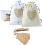 🎁 set of 20 heart burlap bags with tags and ropes - 5 x 7 inch drawstring linen gift pouch for jewelry, makeup, wedding, party, birthdays, festival, baby shower favor gift bags logo