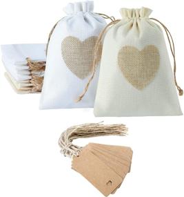 img 4 attached to 🎁 Set of 20 Heart Burlap Bags with Tags and Ropes - 5 x 7 Inch Drawstring Linen Gift Pouch for Jewelry, Makeup, Wedding, Party, Birthdays, Festival, Baby Shower Favor Gift Bags