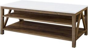 img 2 attached to Walker Edison 48 Inch Modern Farmhouse A-Frame Wood Rectangle Coffee Table with Ottoman Storage Shelf in Natural Walnut Finish