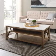 walker edison 48 inch modern farmhouse a-frame wood rectangle coffee table with ottoman storage shelf in natural walnut finish logo