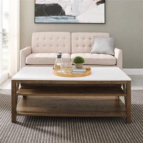 img 3 attached to Walker Edison 48 Inch Modern Farmhouse A-Frame Wood Rectangle Coffee Table with Ottoman Storage Shelf in Natural Walnut Finish