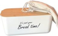 🍞 kitchen countertop bread box - cream white storage container enhances counter décor - large farmhouse bread holder with natural bamboo lid cutting board - homemade food keeper logo