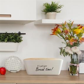 img 3 attached to 🍞 Kitchen Countertop Bread Box - Cream White Storage Container Enhances Counter Décor - Large Farmhouse Bread Holder with Natural Bamboo Lid Cutting Board - Homemade Food Keeper