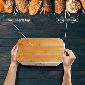 img 2 attached to 🍞 Kitchen Countertop Bread Box - Cream White Storage Container Enhances Counter Décor - Large Farmhouse Bread Holder with Natural Bamboo Lid Cutting Board - Homemade Food Keeper