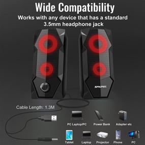 img 2 attached to 🔊 SPKPAL RGB Gaming Speaker - Wired USB PC Computer Speakers 2.0, Stereo Volume Control, Dual Channel Multimedia AUX 3.5mm for Laptop Desktop Tablet Phone Monitors