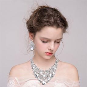 img 3 attached to 💎 BriLove Crystal Teardrop Filigree Leaf Bohemian Statement Necklace Dangle Earrings Set for Women