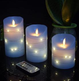 img 1 attached to 🕯️ Sky Blue Flameless Candle with Built-in Light String, Set of 3 LED Candles, Remote Control with 10-Key, 24-Hour Timer Function, Flashing & Solid Wax, Battery Operated