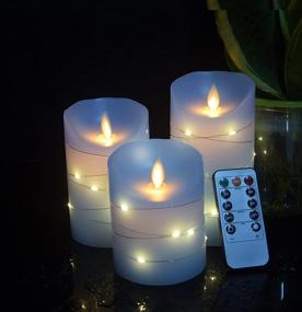 img 4 attached to 🕯️ Sky Blue Flameless Candle with Built-in Light String, Set of 3 LED Candles, Remote Control with 10-Key, 24-Hour Timer Function, Flashing & Solid Wax, Battery Operated