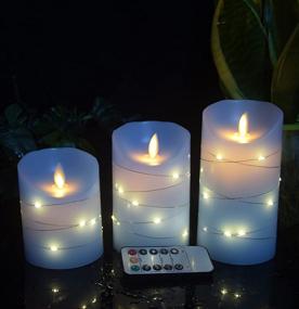 img 2 attached to 🕯️ Sky Blue Flameless Candle with Built-in Light String, Set of 3 LED Candles, Remote Control with 10-Key, 24-Hour Timer Function, Flashing & Solid Wax, Battery Operated