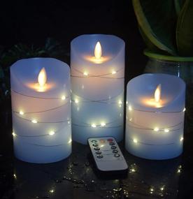 img 3 attached to 🕯️ Sky Blue Flameless Candle with Built-in Light String, Set of 3 LED Candles, Remote Control with 10-Key, 24-Hour Timer Function, Flashing & Solid Wax, Battery Operated