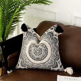 img 3 attached to 🌼 OJIA Farmhouse Mandala Throw Pillow Cover - Black & Cream Square Pillowcase with Neutral Tufting and Tassels - Bohemian Accent Cushion Cover for Couch, Sofa, Living Room Decor - 18x18 Inch Mandala Design
