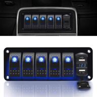 fabood f 5 gang aluminum rocker switch panel - 5 pin on off toggle switch with blue led backlit logo