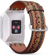 🌸 fitbit ionic leather wrist band strap bracelet - boho tribal pattern with stainless steel clasp and adapters logo