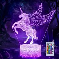 16-color led unicorn night light with remote control - 🌈 battery-operated 3d illusion lamp for girls' bedside decor and birthday gifts логотип