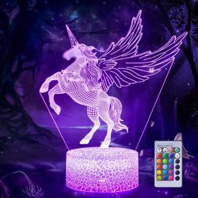 img 4 attached to 16-Color LED Unicorn Night Light with Remote Control - 🌈 Battery-Operated 3D Illusion Lamp for Girls' Bedside Decor and Birthday Gifts