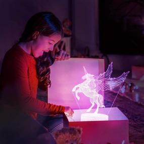 img 1 attached to 16-Color LED Unicorn Night Light with Remote Control - 🌈 Battery-Operated 3D Illusion Lamp for Girls' Bedside Decor and Birthday Gifts