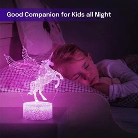 img 3 attached to 16-Color LED Unicorn Night Light with Remote Control - 🌈 Battery-Operated 3D Illusion Lamp for Girls' Bedside Decor and Birthday Gifts