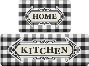 img 4 attached to 👩 Набор ковриков для кухни AbovHom 2 шт.: анти-усталостные комфортные половые коврики для кухни - водонепроницаемые ПВХ, антискользящие стоячие коврики (17x28 дюймов + 17x47 дюймов, черно-белая клетка)
