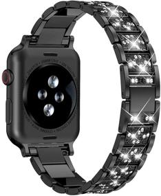 img 3 attached to 💎 Supoix Ремешок Apple Watch 38 мм + Чехол: Блестящий металлический браслет с бриллиантами и 2-мя защитными панелями для экрана для iWatch Series 3/2/1 - Черный, Женская Ювелирка