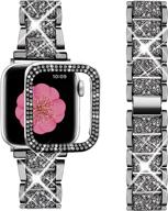 💎 supoix ремешок apple watch 38 мм + чехол: блестящий металлический браслет с бриллиантами и 2-мя защитными панелями для экрана для iwatch series 3/2/1 - черный, женская ювелирка логотип