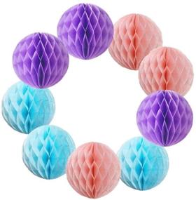 img 3 attached to 🎈 9-Pack 8-inch Honeycomb Tissue Paper Balls - Party, Wedding, Baby Shower Decorations in Baby Pink, Baby Blue, and Purple