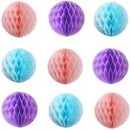 🎈 9-pack 8-inch honeycomb tissue paper balls - party, wedding, baby shower decorations in baby pink, baby blue, and purple logo