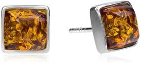 img 1 attached to 🕰️ Timeless Elegance: Amber Sterling Silver Perfect Square Stud Earrings