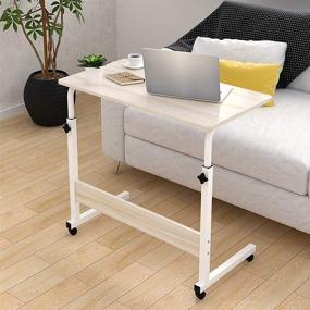 img 2 attached to Height Adjustable Side Table with Rolling Wheels - Sofa Side Table - Slide 🛏️ Under Bedside End Table - Laptop Desk Computer Stand Workstation - Home Office Bedroom Hospital (#11)