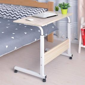 img 3 attached to Height Adjustable Side Table with Rolling Wheels - Sofa Side Table - Slide 🛏️ Under Bedside End Table - Laptop Desk Computer Stand Workstation - Home Office Bedroom Hospital (#11)